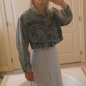 Vintage 80s acid wash cropped jean jacket, size L
